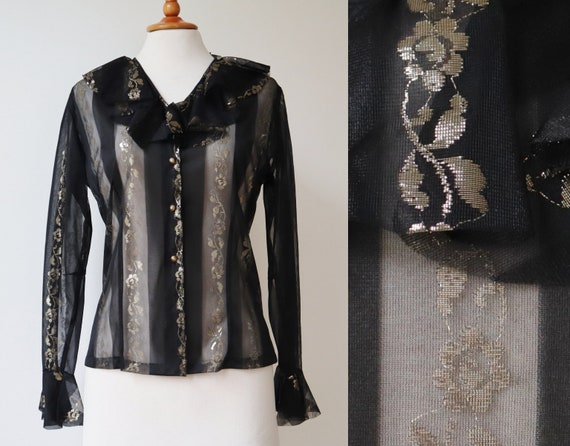 トップス vintage black gold sheer highneck blouse vintage black gold sheer highneck blouse