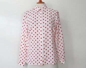 White Womens Blouse With Red Polka Dots // Size M