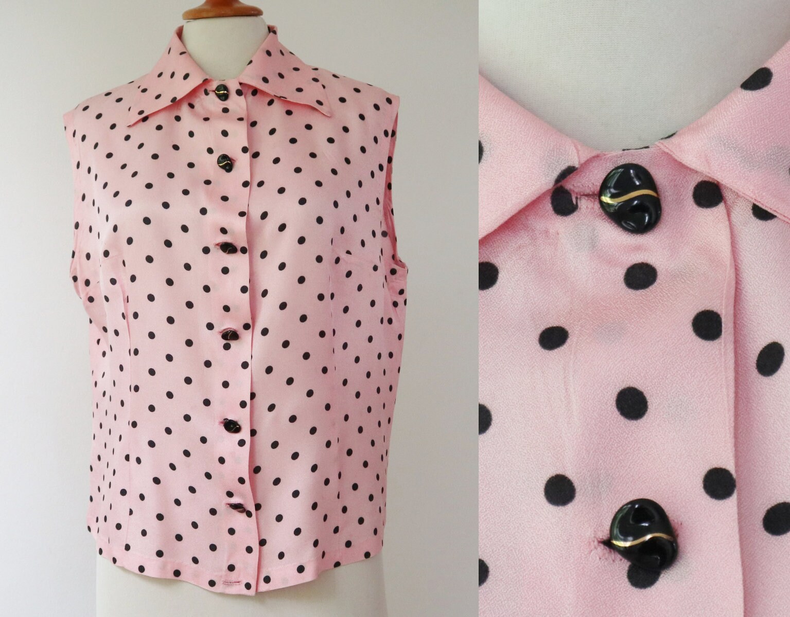 blusa rosa con lunares negros