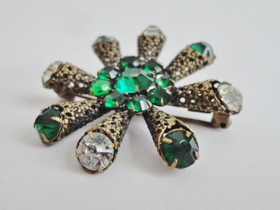 50s Rhinestone Filigree Vintage Brooch