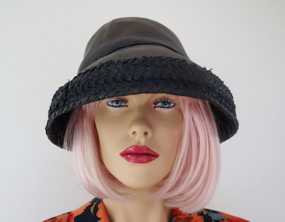 Black 30s 40s Summer Hat // Big Brim // Size 58/60 - image 1