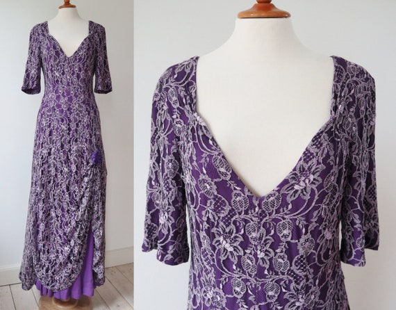 Beautiful Purple Vintage Lace/Crepe Maxi Dress //… - image 6