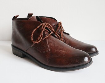 Brown Leather Lace Up Ankle Boots // Marco Tozzi // Size 39 // Made In Italy