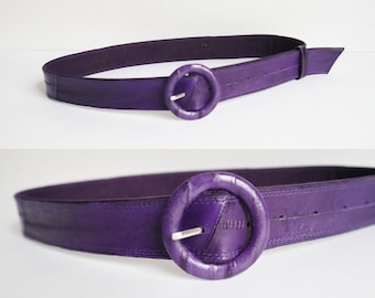 Purple 80s Eel Skin Belt // Round Buckle