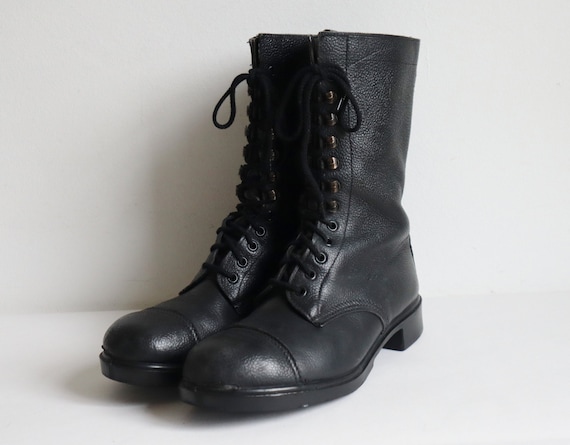 Black 60s Danish Vintage Leather Lace Up Military
