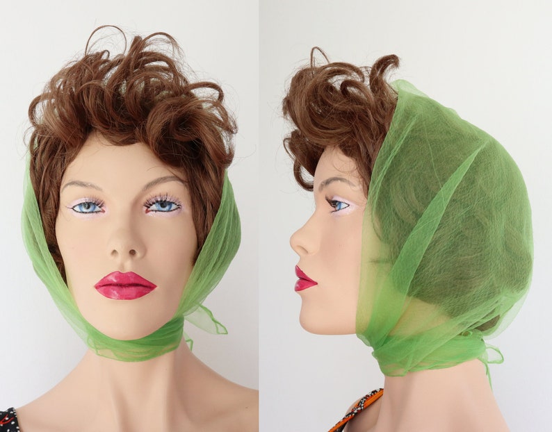 50s 60s Sheer Vintage Scarf In Green Etsy