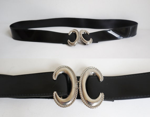 Black 80s Vinyl Vtg. Belt  // Adjustable Belt // … - image 1