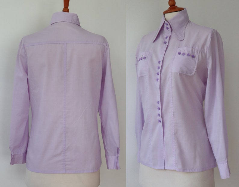 Lady Blouse Big Collar Size M Purple 70s Vtg