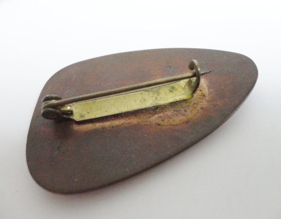 60s Vintage Enamel Brooch // Brown With Abstract … - image 2