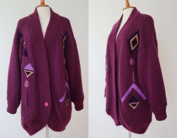 Heather Colored 80s Mohair Vtg. Cardigan With Fab… - image 1