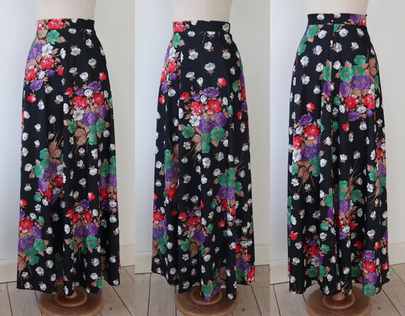 Black 70s Vtg. Maxi Skirt With Bright Colored Flo… - image 4