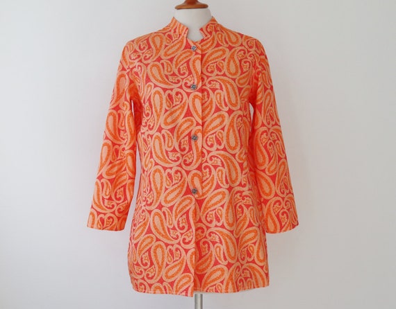 Coral Colored  70s Vintage Top With Orange/Salmon… - image 2