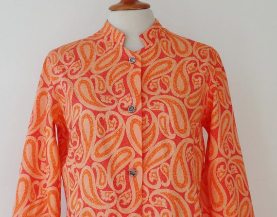 Coral Colored  70s Vintage Top With Orange/Salmon… - image 5