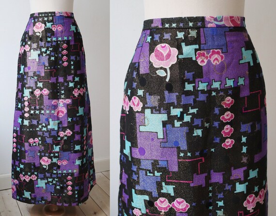 Black/Silver Glitter 70s Vtg. Maxi Skirt With Brig
