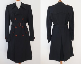 Cool Dark Blue Mens Vtg. Trench Coat // Belted With Leather Buttons // Day Z // Size L // Unisex // Made In Italy