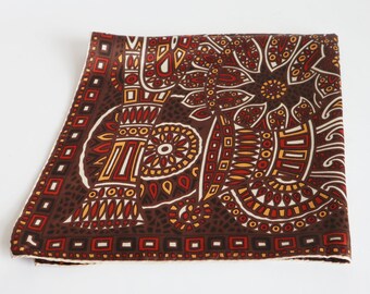 Brown 70s Scarf With Graphic Print In Orange Ivory & 2 Shades Of Brown