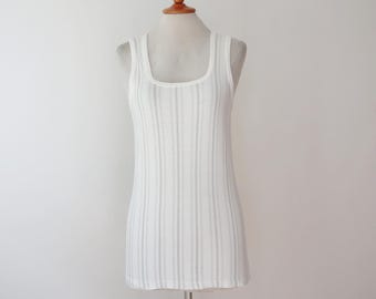 White 70s Vintage Top With Gray/Green Stripes // BHI  // Size 42 // 100% Cotton // Unisex // Made In Denmark
