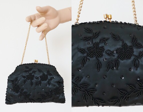 Black 50s Vtg. Top Handle Bag // Party Bag With Be
