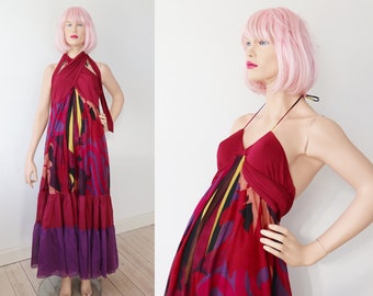 Fabulous Sportmax Maxi Dress // Burgundy Purple Yellow  // Cotton // Size M // Made In Italy