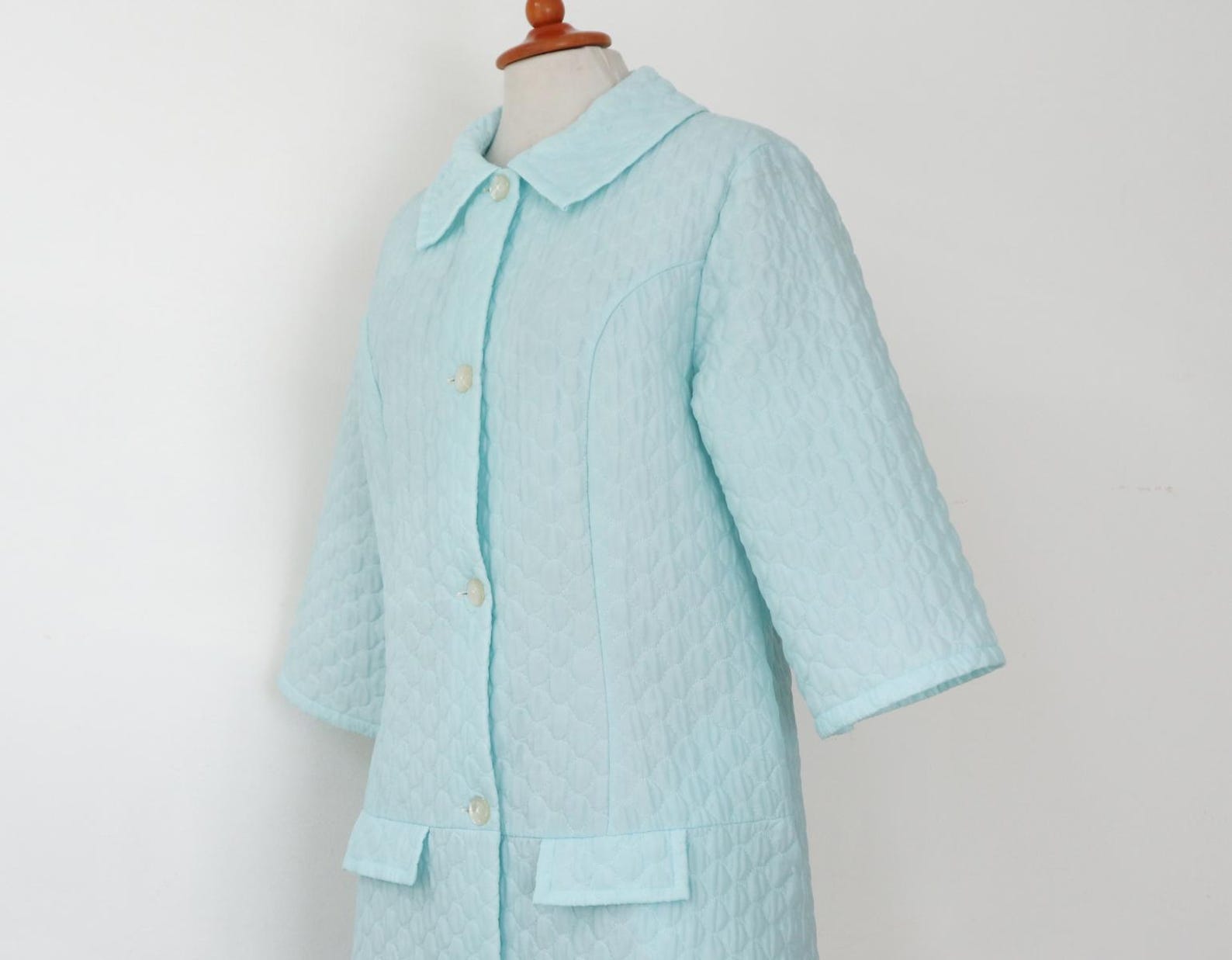 Thinner Ripon Robe Light Blue 60s Padded Robe // Vinetta Thin Padded House Coat With 3/4 ...