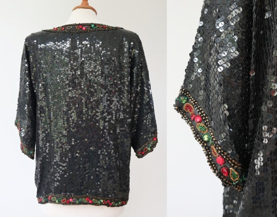 Black  80s Vtg. Top With Red Green Yellow Blue An… - image 4