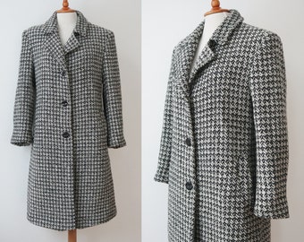 Black 80s90s Wool Coat // Bru Mode Paris // Womens Tweed Coat // Size 38 // Made In Italy