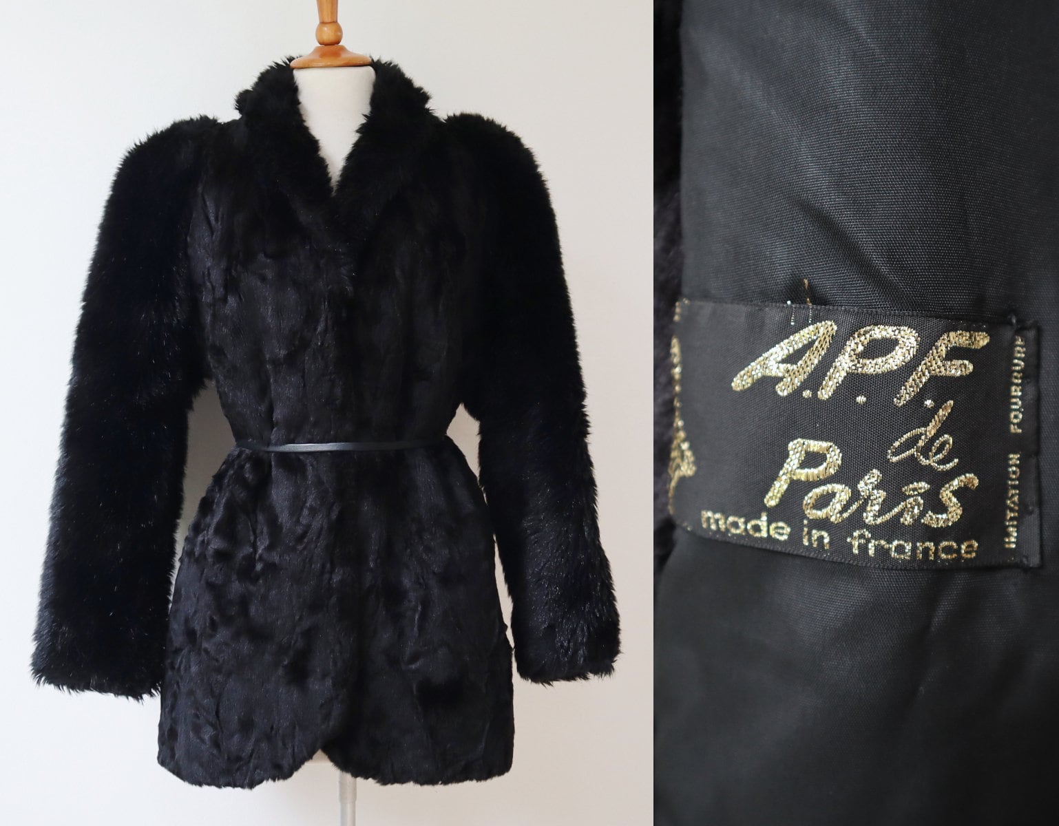 Black Faux Fur Jacket // A.P.F. De Paris // Cotton/acrylic // Size