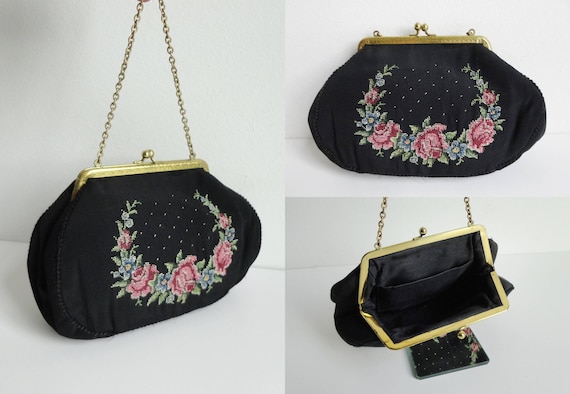 Very Beautiful 50s Embroidered Vintage Handbag Wi… - image 2