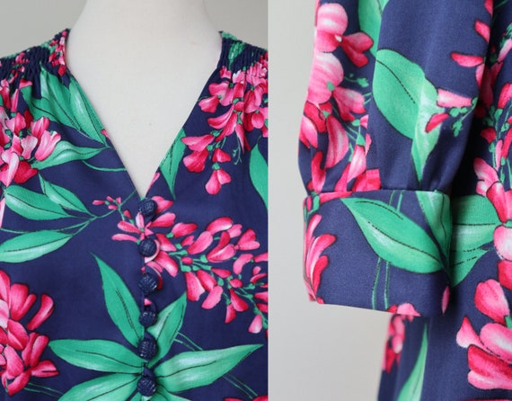 Blue 80s Vintage Dress With Pink Green Floral Pri… - image 7