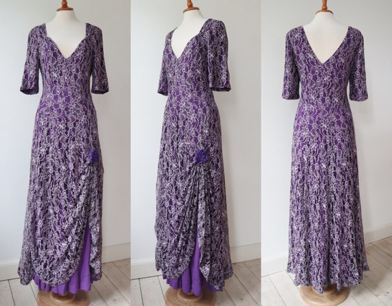 Beautiful Purple Vintage Lace/Crepe Maxi Dress //… - image 3