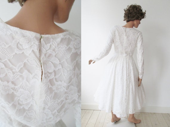 Very Beautiful White 50s 60s Vintage Lace Dress /… - image 6