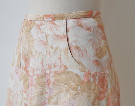 Ivory 70s Vtg.  A Line Skirt Soft Pink Beige Flow… - image 7