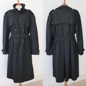 Casaco preto de qualidade masculino Vtg. Trench Coat com forro de lã removível // BALLING // Cinto // Tamanho L/XL