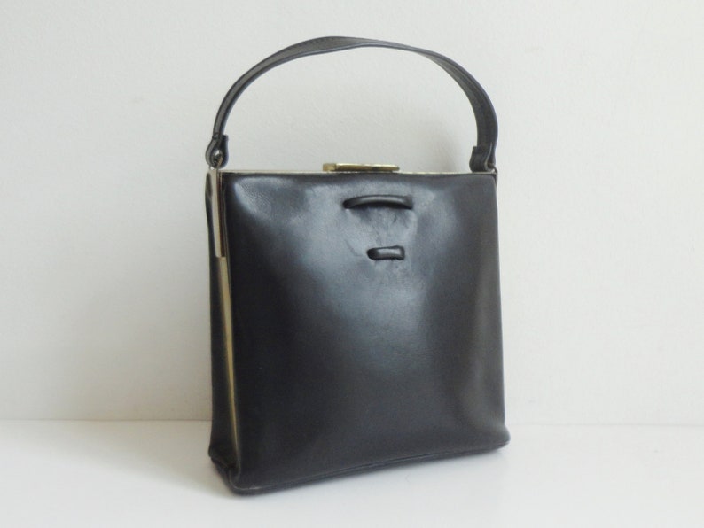 Black 40s Vintage Top Handle Bag With Gold Closure