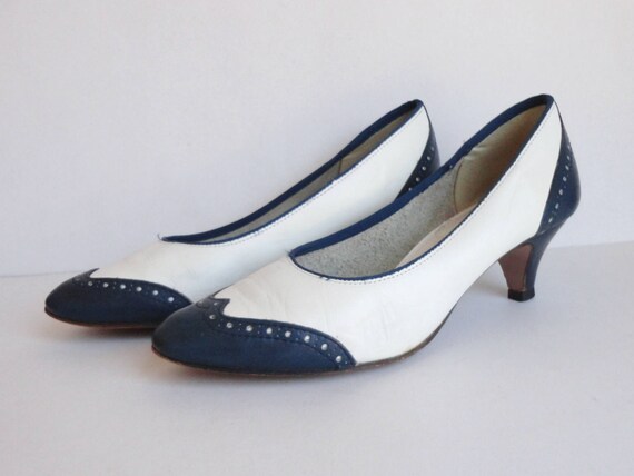 Blue/White 60s Vintage Leather Shoes // Sparta Sho