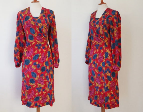 Color Splash Printed 80s Vintage Dress With Drape… - image 3