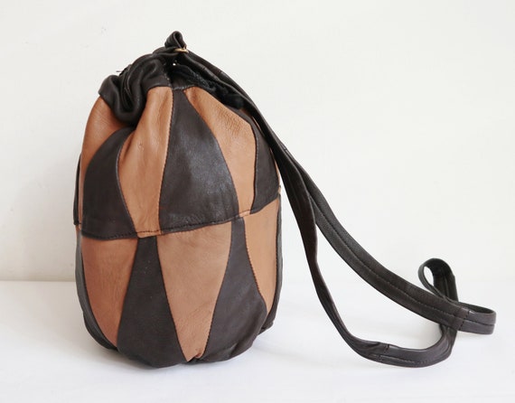 Brown/Beige 70s 80s Vintage Tote Bag // Leather Pa