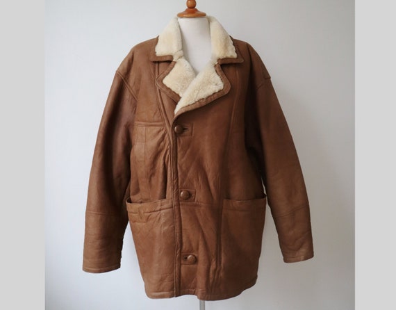 Brown 70s 80s Mens Leather/Sheepskin Vintage Jack… - image 1