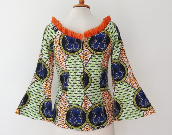 African Vtg. Blouse With Ruffles/Front Lace Up In… - image 3