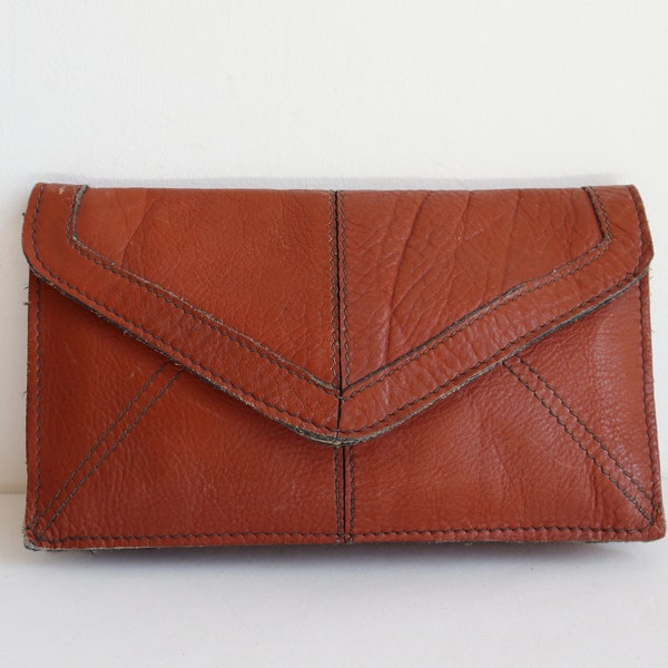 70s Vintage Clutch Bag // Cognac Brown Leather Bag