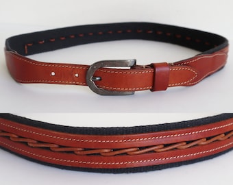 Vintage Wide Black Canvas Chord Tan Leather Belt - Etsy