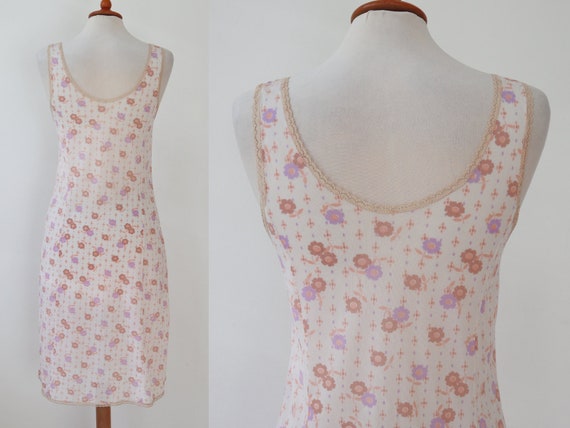 Ivory 60s Slip Dress With Purple Brown Pink Flora… - image 5