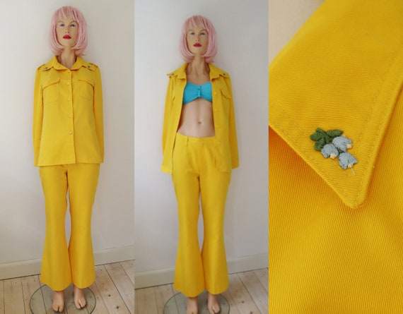 Yellow 70s Vintage Suit // Shirt/Jacket & Flared P