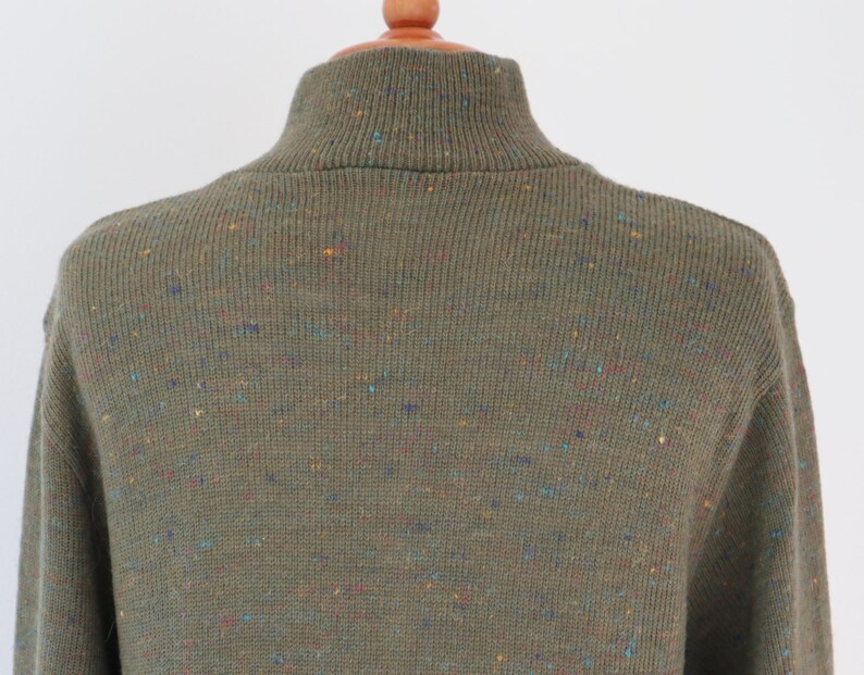 Olive Green 80s Knitted Vintage Wool Blouse With Buttons On Top Paco Galwari Turtleneck Size 4042