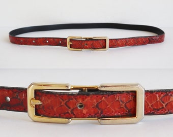 Vintage Worth Tan Leather Snakeskin Pattern Goldtone Metal  display picture 1