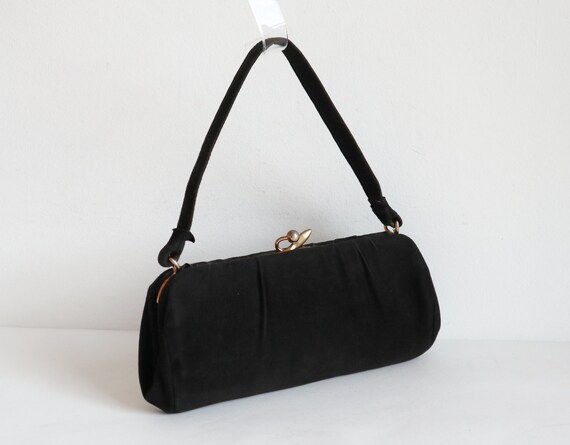 Black 50s60s Vegan Vtg Hand Bag/Party Bag With Gol