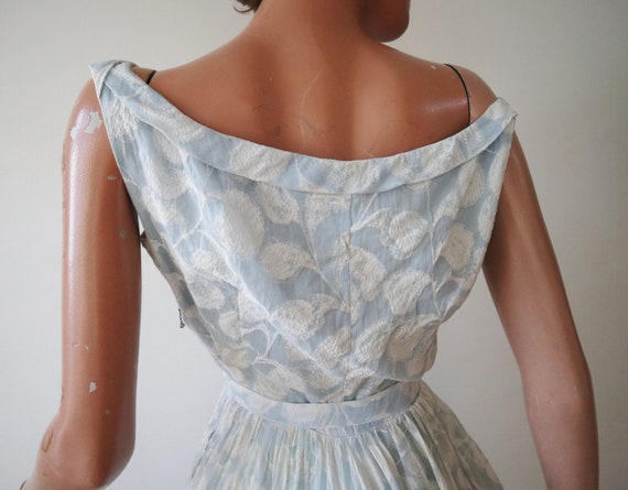 Pastel Blue Semi Sheer 50s Vtg. Maxi Dress With W… - image 8