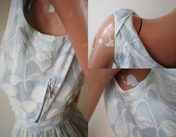 Pastel Blue Semi Sheer 50s Vtg. Maxi Dress With W… - image 9