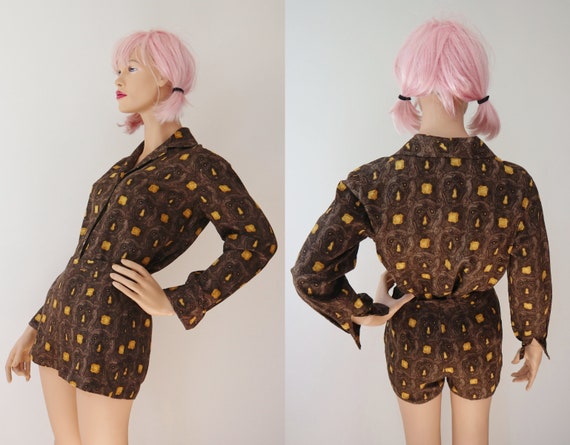 Brown 50s60s Vtg. 2 Piece Set With Yellow Print /… - image 4