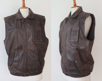 Brown Vtg. Mens Leather Vest // Hereford Finest Quality Leather // Cotton Lining // Size L // Unisex